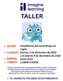Imagine Learning Workhsop Flyer for December in Spanish